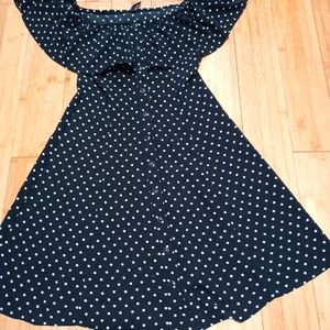 NWT. Be Bop Black Polka-dot Off Shoulder Mini-Dress XXS